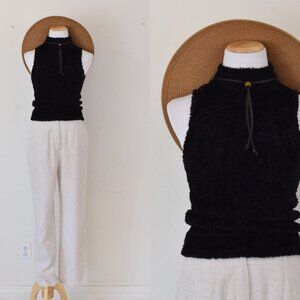 Vintage Y2K High Collared fuzzy Knit Top by Papaya USA‎